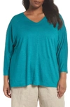 Eileen Fisher Linen Jersey V-neck Top, Plus Size In Turquoise