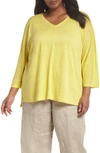 Eileen Fisher Linen Jersey V-neck Top, Plus Size In Yarrow