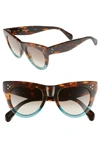 Celine 51mm Cat Eye Sunglasses - Havana/ Aqua/ Brown