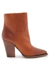 Saint Laurent Theo Raw-edge Cowboy Ankle Boot In Tan-brown