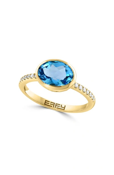 Effy 14k Yellow Gold Diamond & Blue Topaz Ring