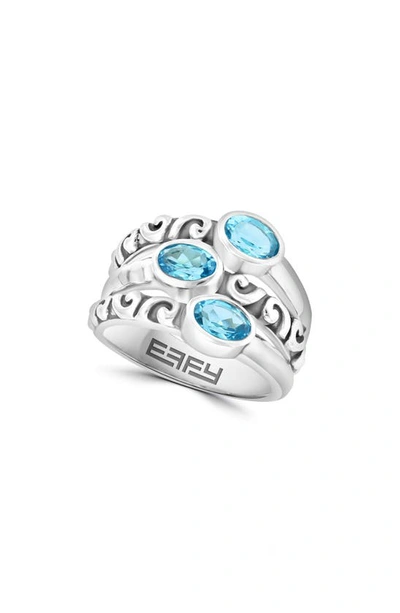Effy Sterling Silver Blue Topaz 3-stone Ring
