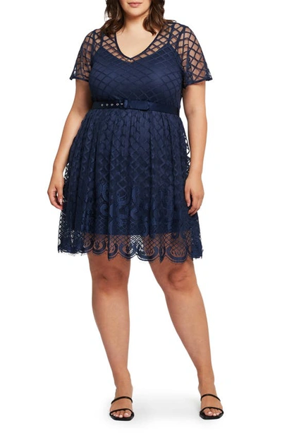 Estelle Catalina Lace Belted Dress In Navy