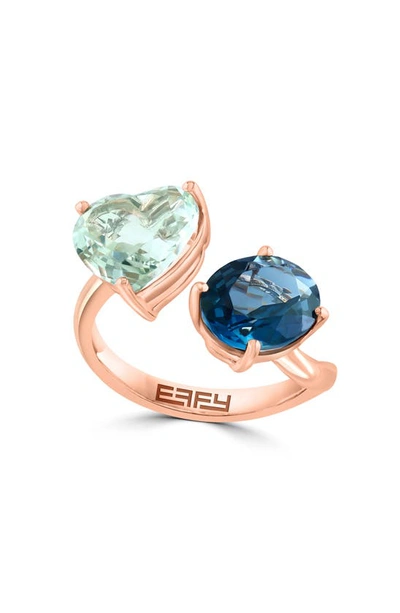 Effy 14k Rose Gold Green Quartz & London Blue Topaz Ring In Rose Gold Multi