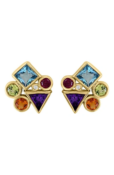 Effy 14k Yellow Gold Multi Stone Diamond Stud Earrings