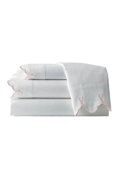 Belle Epoque Scalloped Embroidered Cal King Sheet Set White/green In White/pink