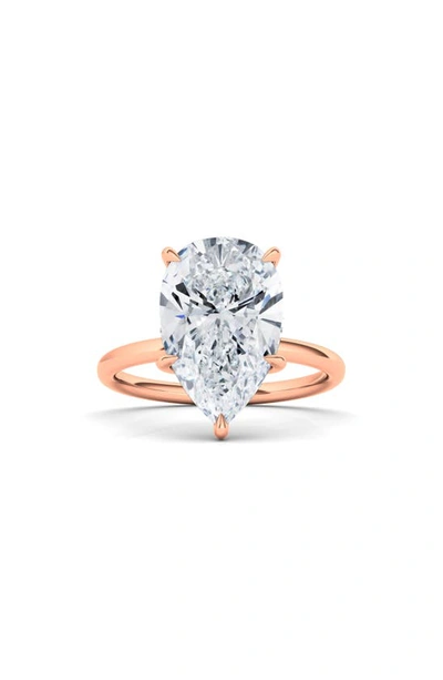 Hautecarat Pear Cut Lab Created Diamond 18k Gold Ring In 18k Rose Gold