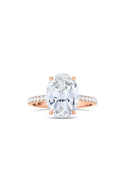 Hautecarat Oval Cut & Pavé Lab Created Diamond 18k Gold Ring In 18k Rose Gold