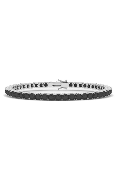 Hautecarat Round Cut Lab Created Black Diamond 18k Gold Tennis Bracelet In 18k White Gold