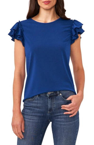 Cece Double Ruffle Knit Top In Cerulean Blue