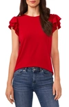 Cece Double Ruffle Knit Top In Spiced Red
