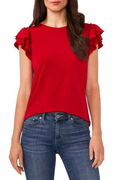 Cece Double Ruffle Knit Top In Spiced Red