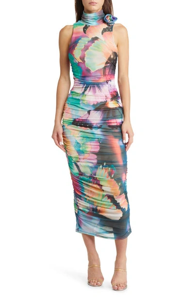 Afrm Fiorella Rosette Body-con Dress In Abstract Butterfly