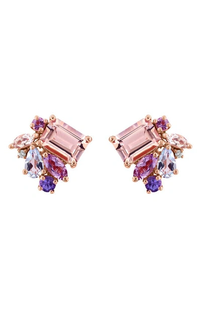 Effy 14k Rose Gold Multi Amethyst Aquamarine Morganite Tanzanite & Diamond Stud Earrings