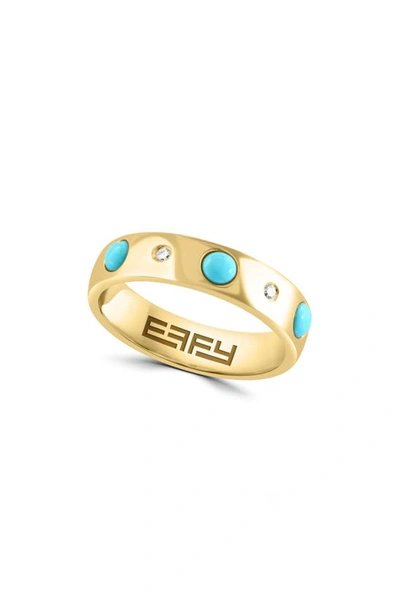 Effy 14k Yellow Gold Turquoise & Diamond Band Ring In Blue