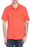 Tommy Bahama St Lucia Fronds Silk Camp Shirt In Bright Coral