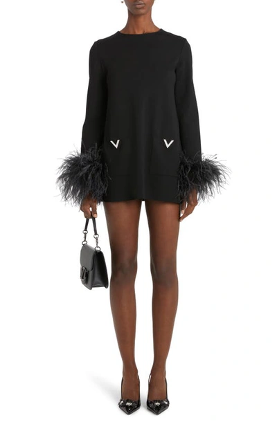 Valentino Feather-trimmed Embroidered Viscose Sweater In Black