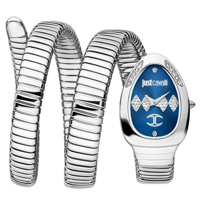 Just Cavalli Women's Snake Blue Dial Watch In Silver