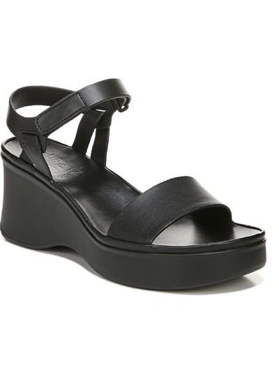 Naturalizer Genn-roam Womens Faux Leather Ankle Strap Wedge Sandals In Black