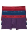 Calvin Klein Stretch Cotton Low Rise Trunks - Pack Of 3 In Blue/red/striped