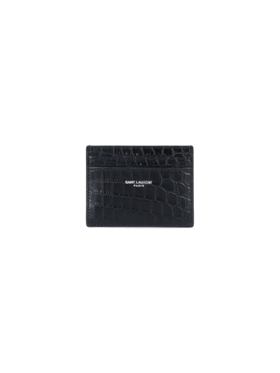 Saint Laurent - Croc Print Card Holder In Black  