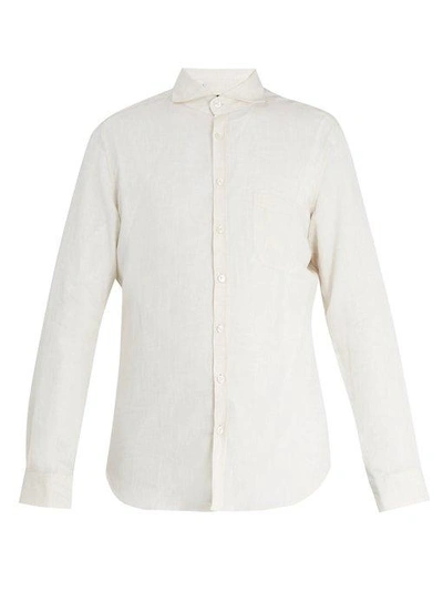 Thom Sweeney Patch-pocket Spread-collar Linen Shirt In White