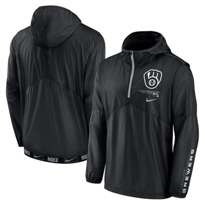 Nike Black Milwaukee Brewers Authentic Night Game Performance Half-zip Windbreaker