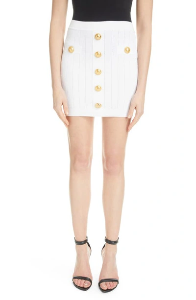 Balmain Button Detail Rib Stitch Skirt In 0fa White
