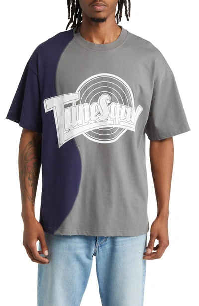 Renowned Tunesquad Lucid Split Colorblock Cotton Graphic T-shirt In Multi Grey