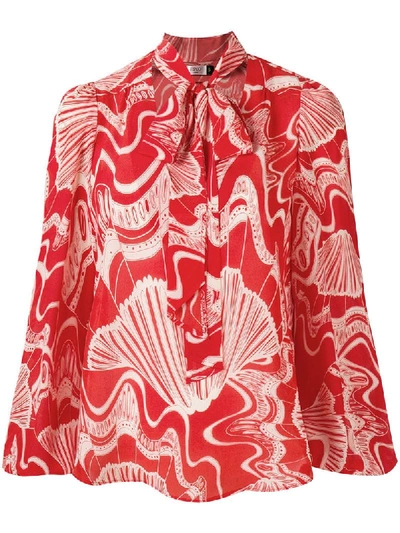 Rixo London Moss Printed Silk Blouse In Red