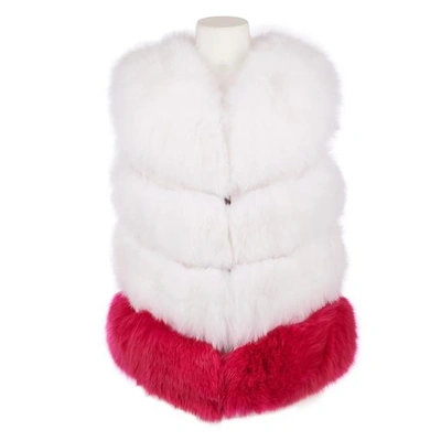 Popski London Chelsea Fox Fur Gilet In Frost With Hot Pink Stripe In Frost / Hot Pink
