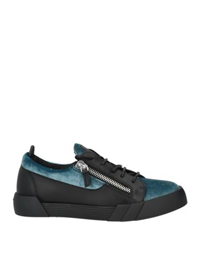 Giuseppe Zanotti Man Sneakers Light Blue Size 8 Soft Leather, Textile Fibers