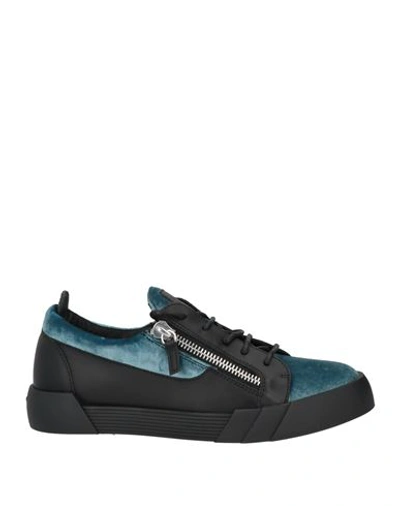 Giuseppe Zanotti Man Sneakers Light Blue Size 7 Soft Leather, Textile Fibers