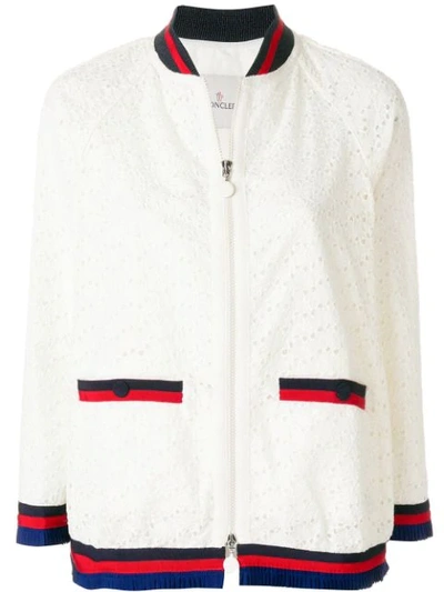 Moncler Lili Embroidered Bomber Jacket In White