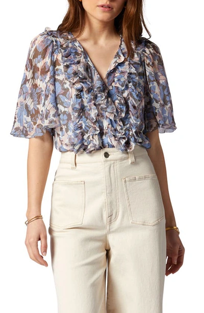 Joie Mikayla Short Sleeve Silk Top In Blue