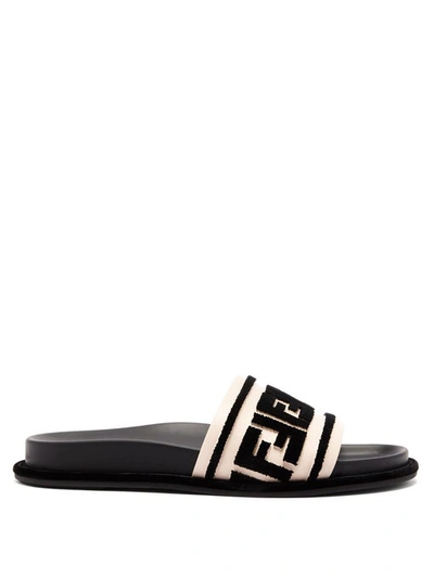 Fendi Logo-embellished Leather Slides In Multi