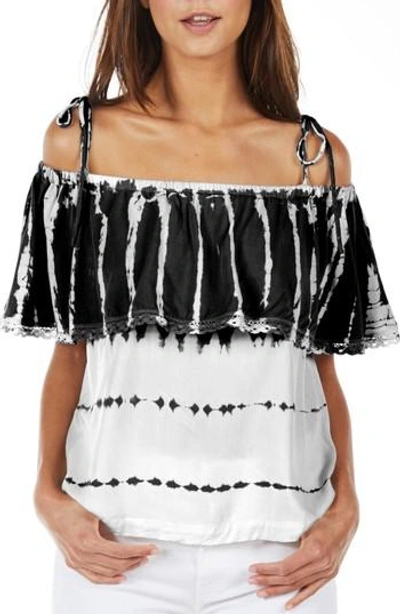 Michael Stars Cold Shoulder Ruffle Top In Black