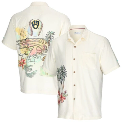Tommy Bahama Cream Milwaukee Brewers Paradise Fly Ball Camp Button-up Shirt