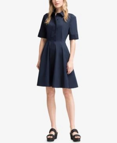 Dkny Elbow-sleeve Shirtdress, Created For Macy's In Heritage Navy