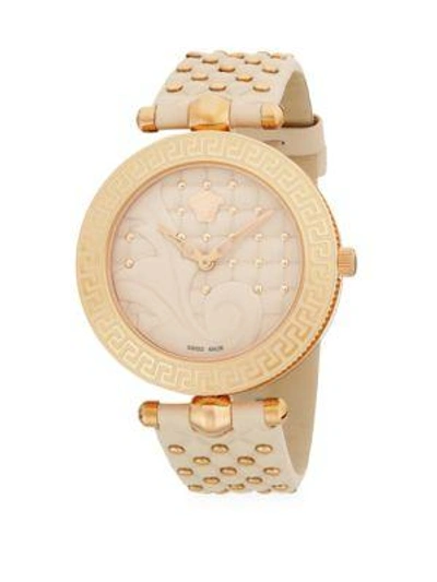Versace Stainless Steel Analog Leather-strap Watch In Rose Gold