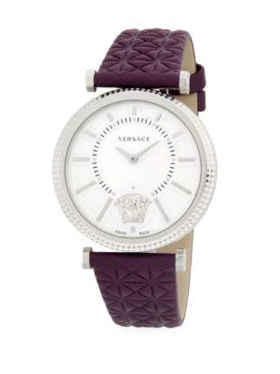 Versace Stainless Steel Analog Leather-strap Watch In Silver