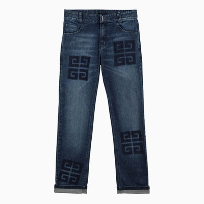 Givenchy Kids' Blue Jeans For Boy With Logo In Grey