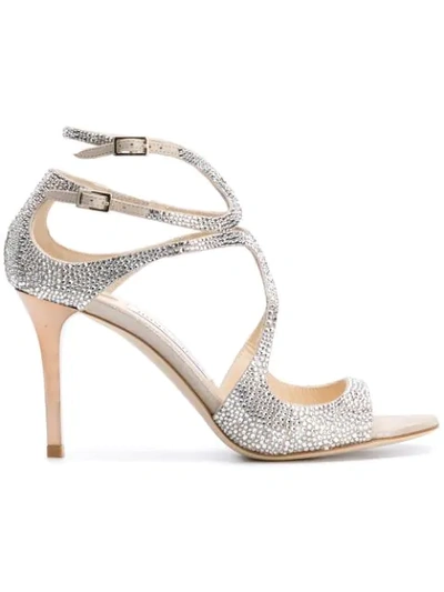 Jimmy Choo Ivette 85 Crystal Sandals In Metallic