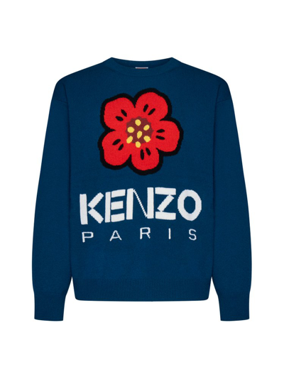 Kenzo Boke Flower Intarsia-knit Jumper In Blue