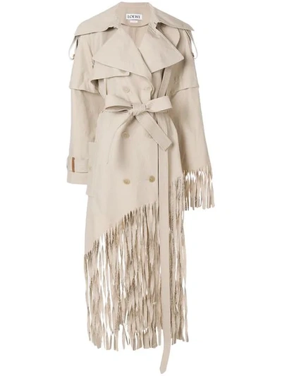 Loewe Fringed Trench Coat In Neutrals