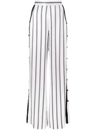 Fleur Du Mal Striped Silk-charmeuse Wide-leg Pants In White Pin Stripe