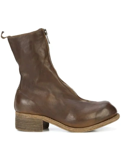 Guidi Block Heel Zip Front Boots In Brown