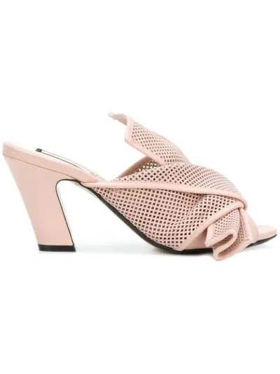 N°21 Perforated Bow Detail Mules In Pink
