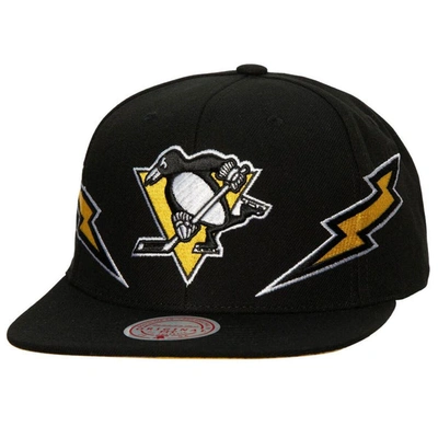 Mitchell & Ness Men's  Black Pittsburgh Penguins Double Trouble Lightning Snapback Hat