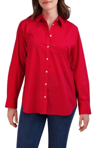 Foxcroft Oversize Cotton Blend Button-up Shirt In Simply Red
